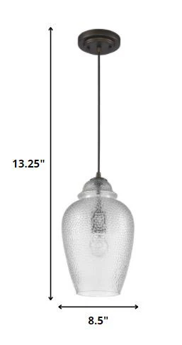 Antique Bronze Hanging Light with Textured Glass Shade By Homeroots - Image 2