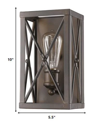 Antique Bronze Metal Geometric Wall Light By Homeroots - Image 2