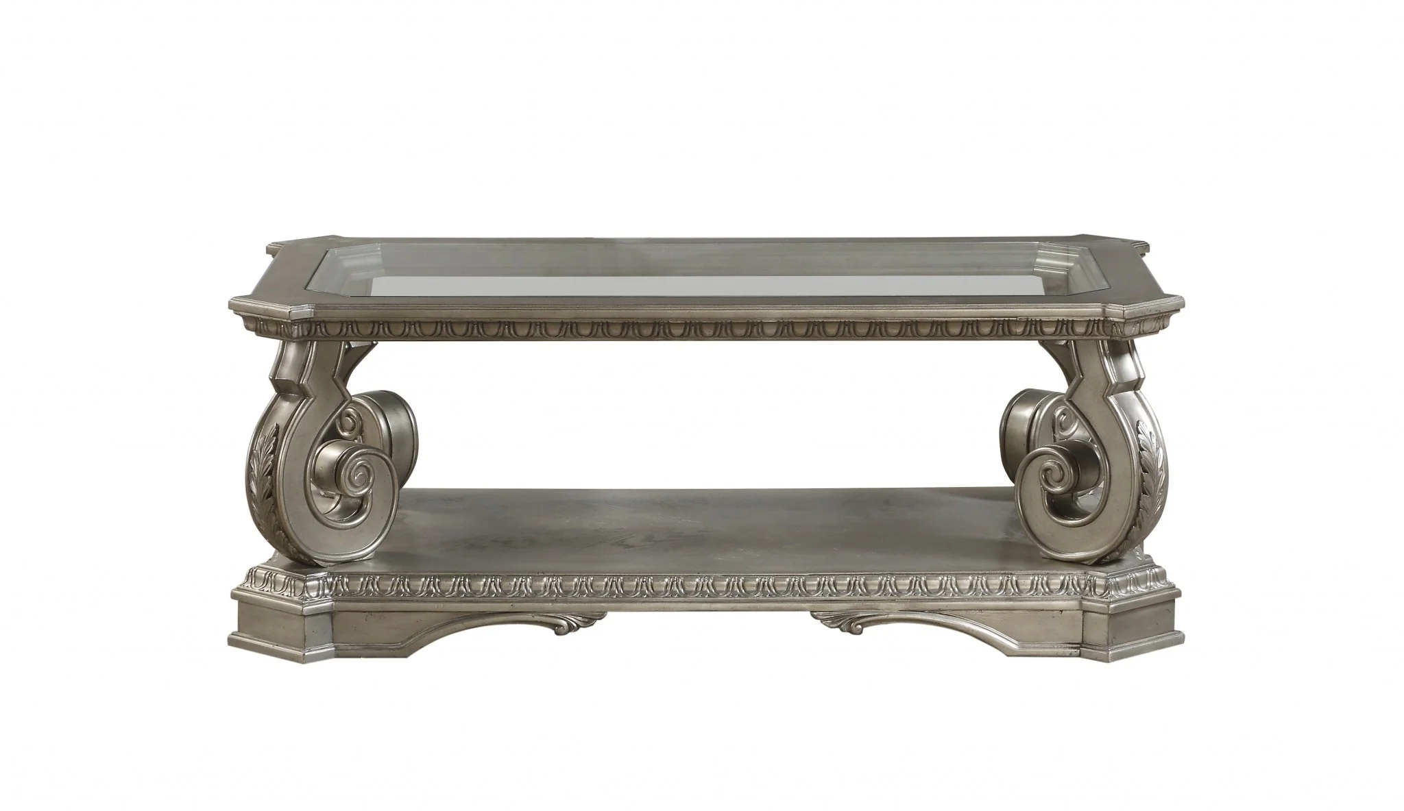 Antique Champagne Clear Glass Wood Poly-Resin Coffee Table By Homeroots - Image 2