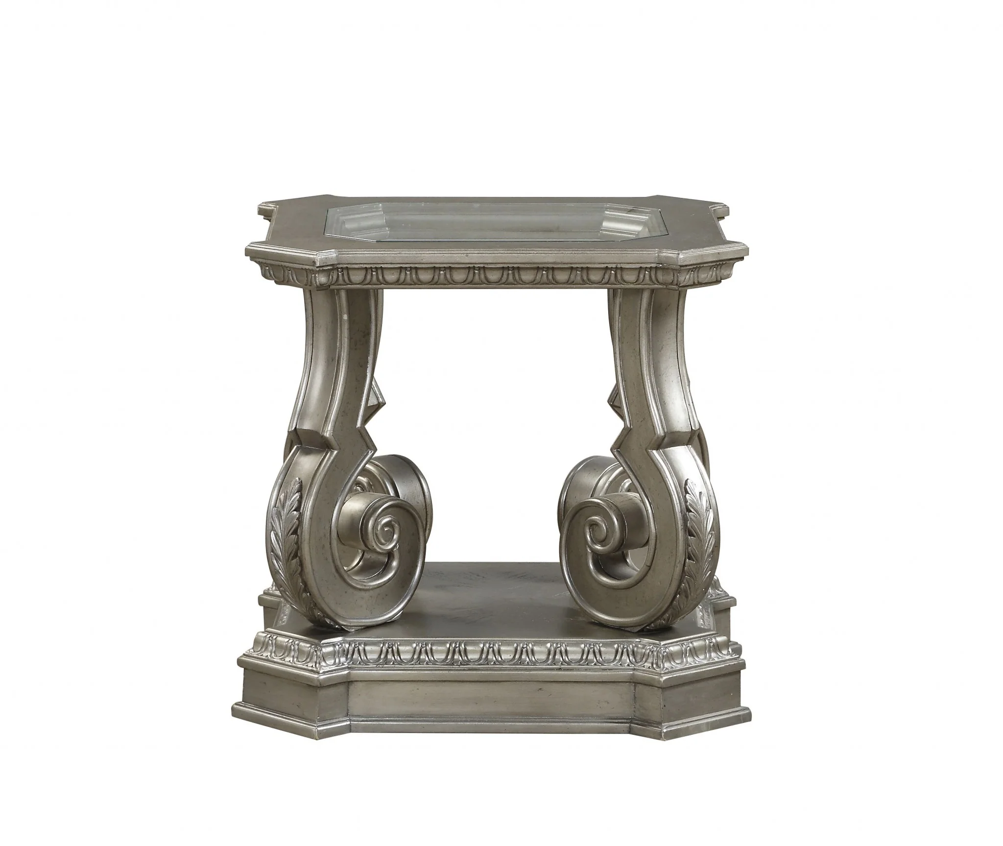 Antique Champagne Clear Glass Wood Poly-Resin End Table By Homeroots - Image 3
