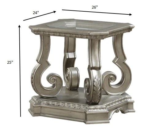 Antique Champagne Clear Glass Wood Poly-Resin End Table By Homeroots - Image 4