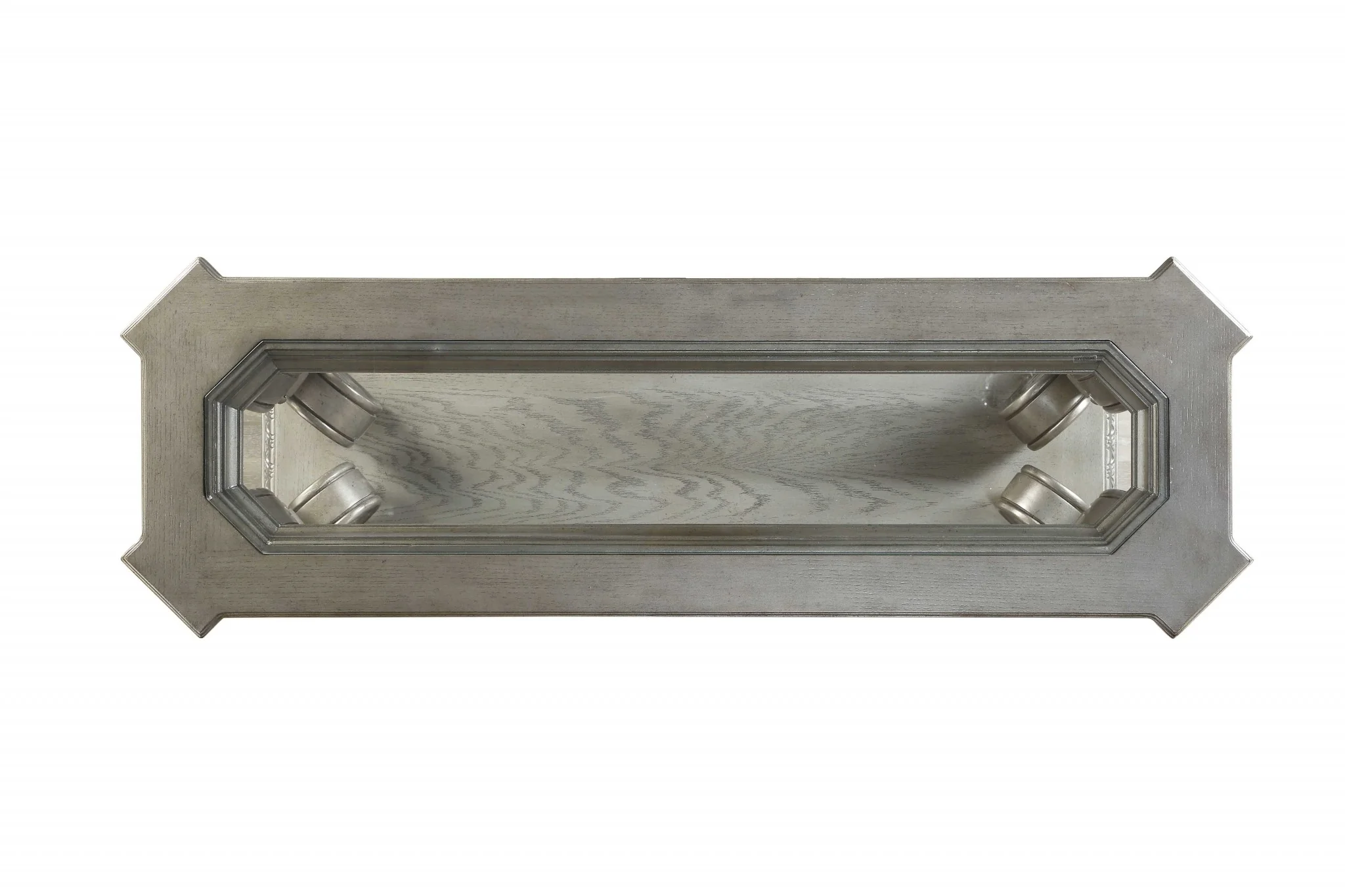Antique Champagne Clear Glass Wood Poly-Resin Sofa Table By Homeroots - Image 3