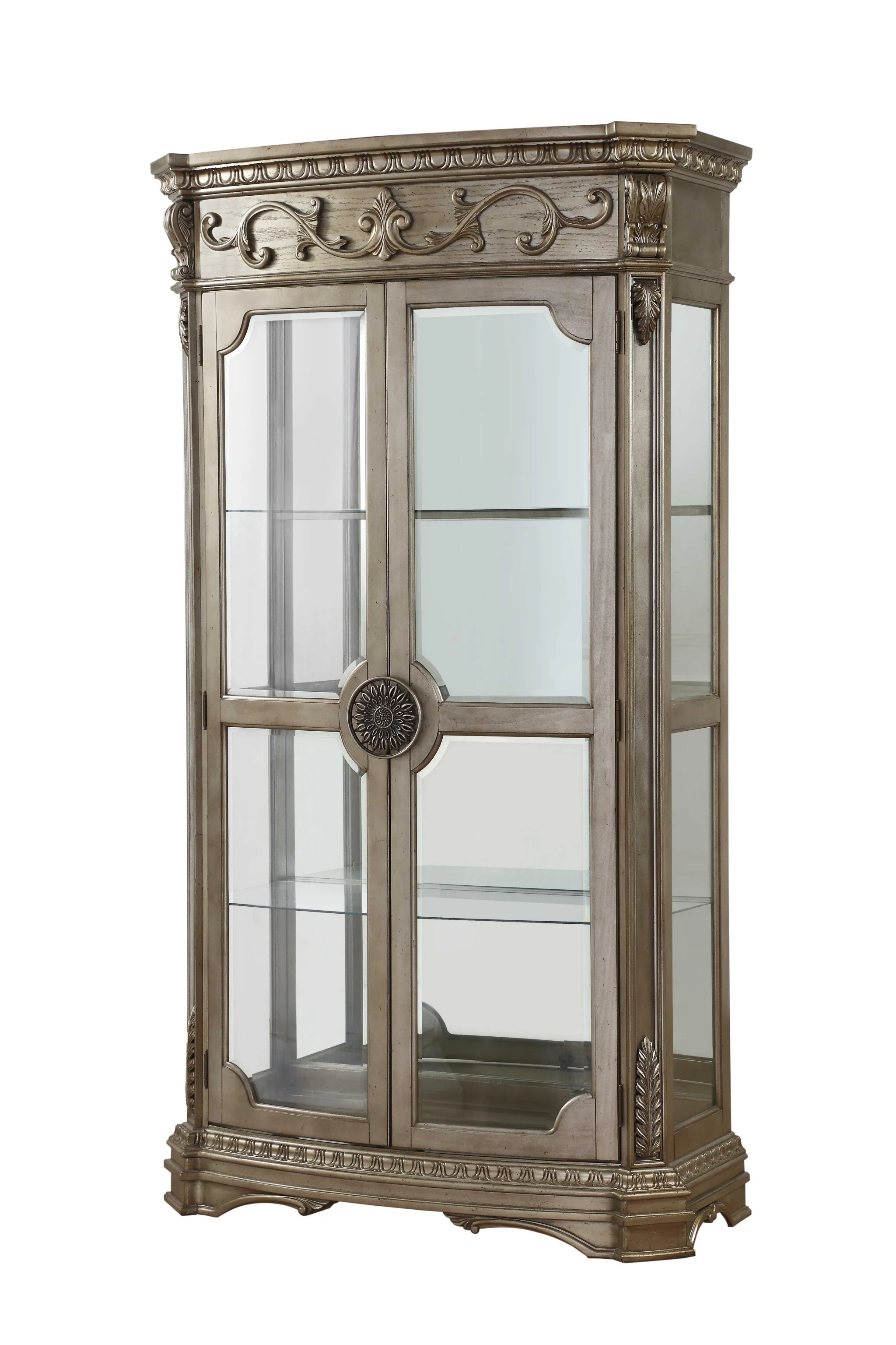 Antique Champagne Curio Cabinet By Homeroots - Image 2
