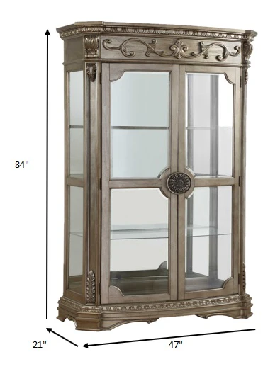 Antique Champagne Curio Cabinet By Homeroots - Image 3