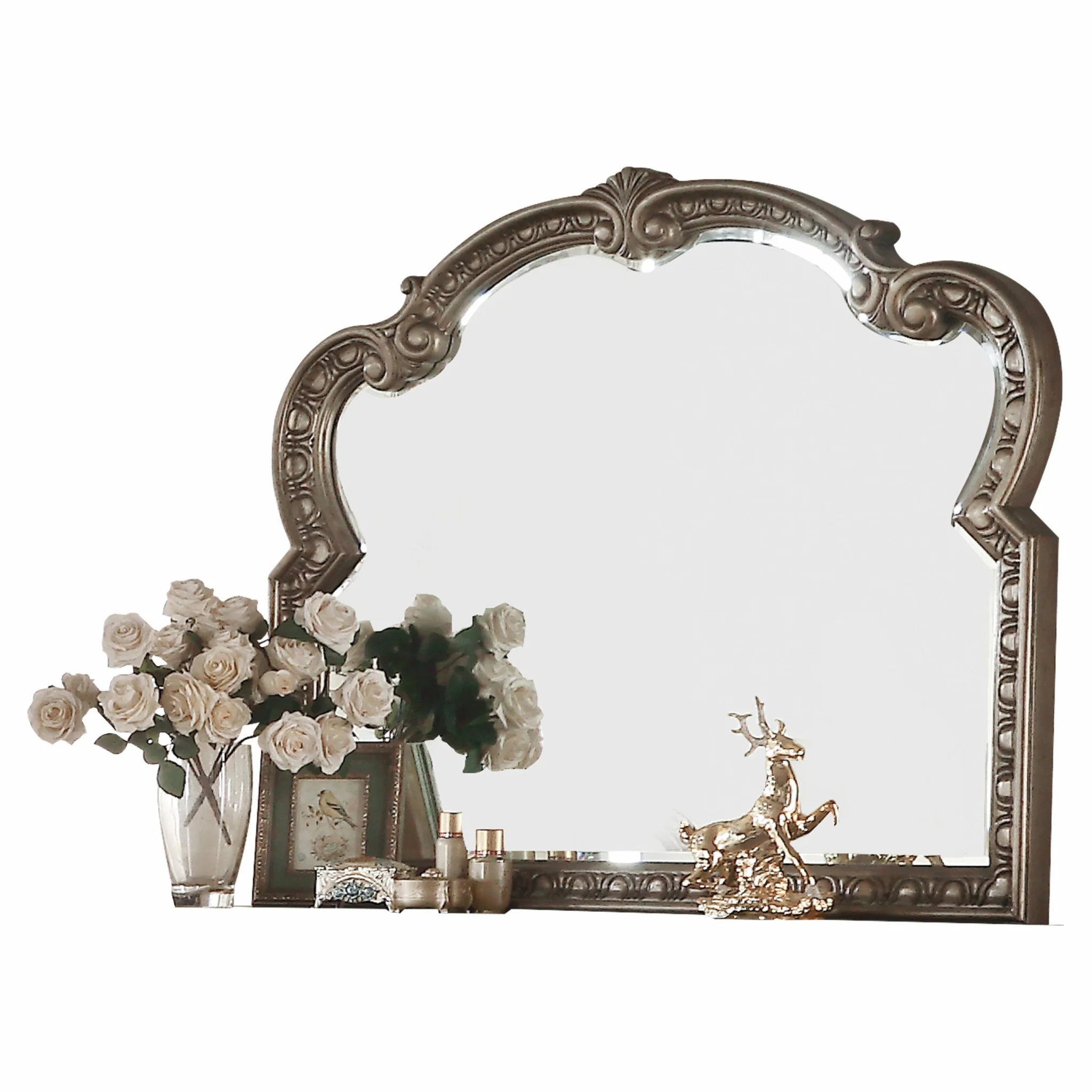 Antique Champagne Finish Baroque Style Wall Mirror By Homeroots - Image 2