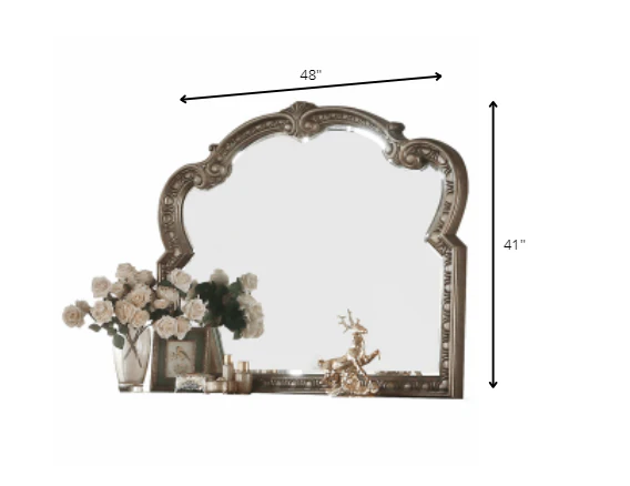Antique Champagne Finish Baroque Style Wall Mirror By Homeroots - Image 3