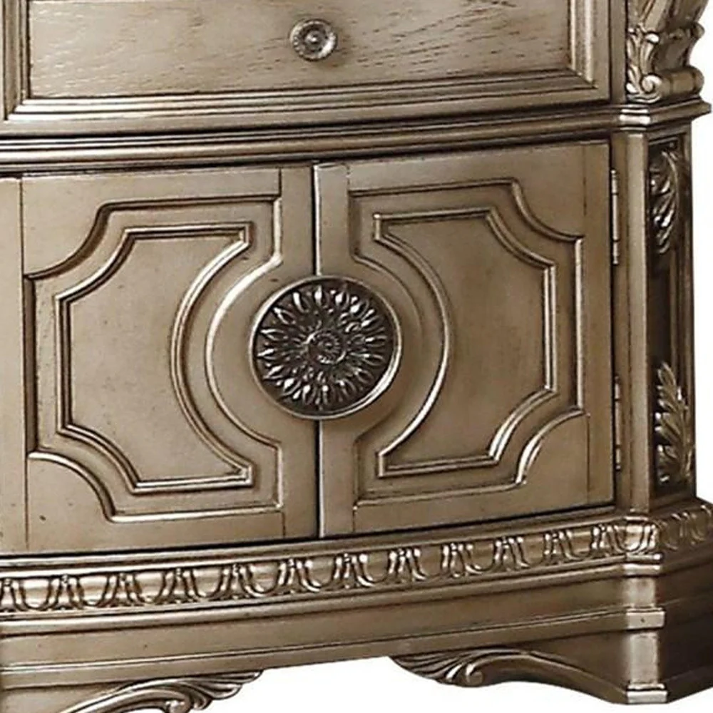 Antique Champagne Wood Poly Resin Nightstand Wmarble Top By Homeroots - Image 2