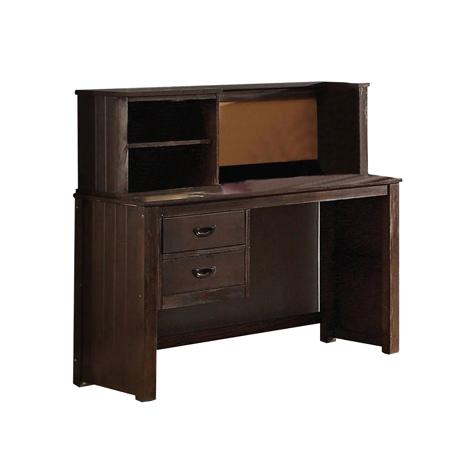 Antique Charcoal Brown Pine Wood Desk By Homeroots - Image 2