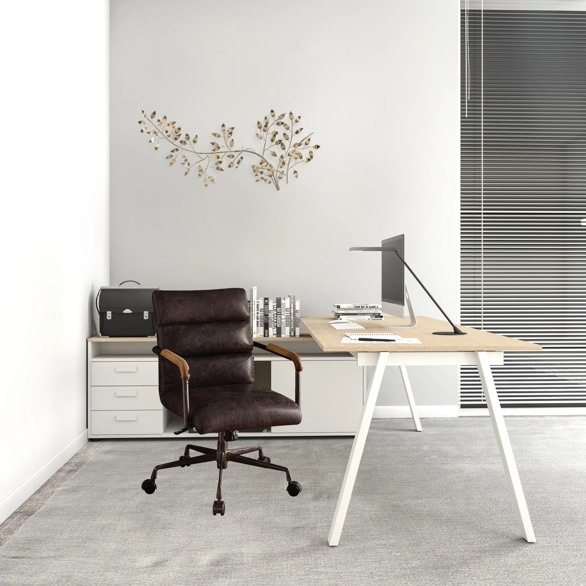 Antique Ebony Top Grain Leather Office Chair By Homeroots - Image 2