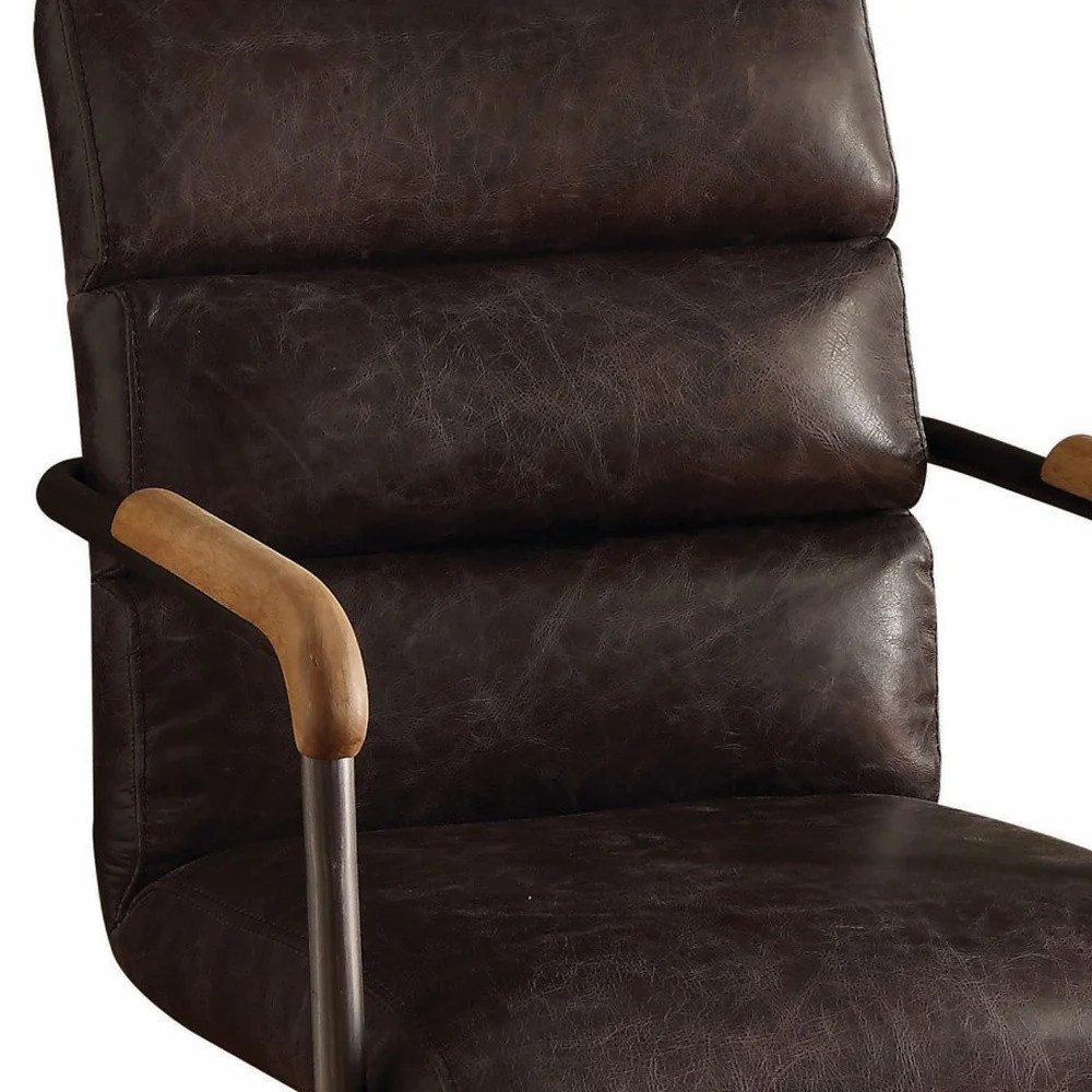 Antique Ebony Top Grain Leather Office Chair By Homeroots - Image 3