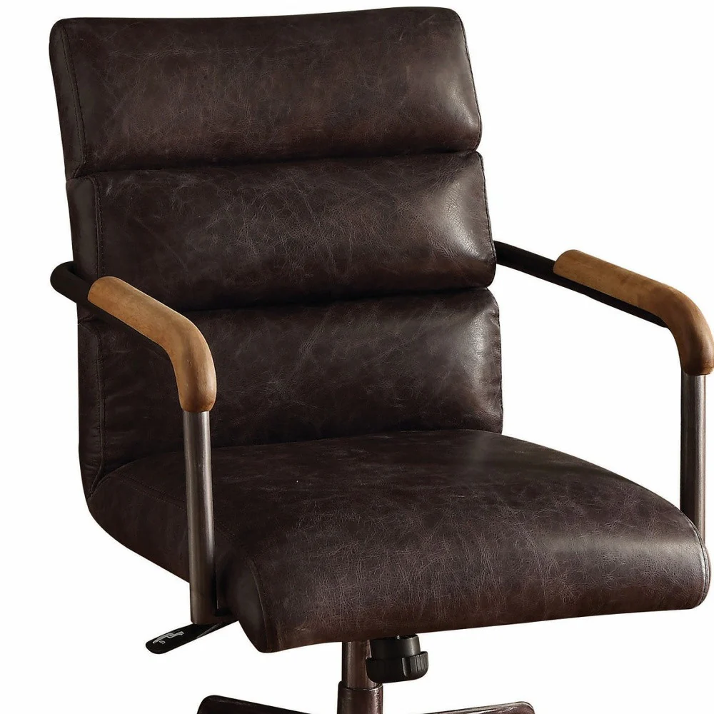 Antique Ebony Top Grain Leather Office Chair By Homeroots - Image 4