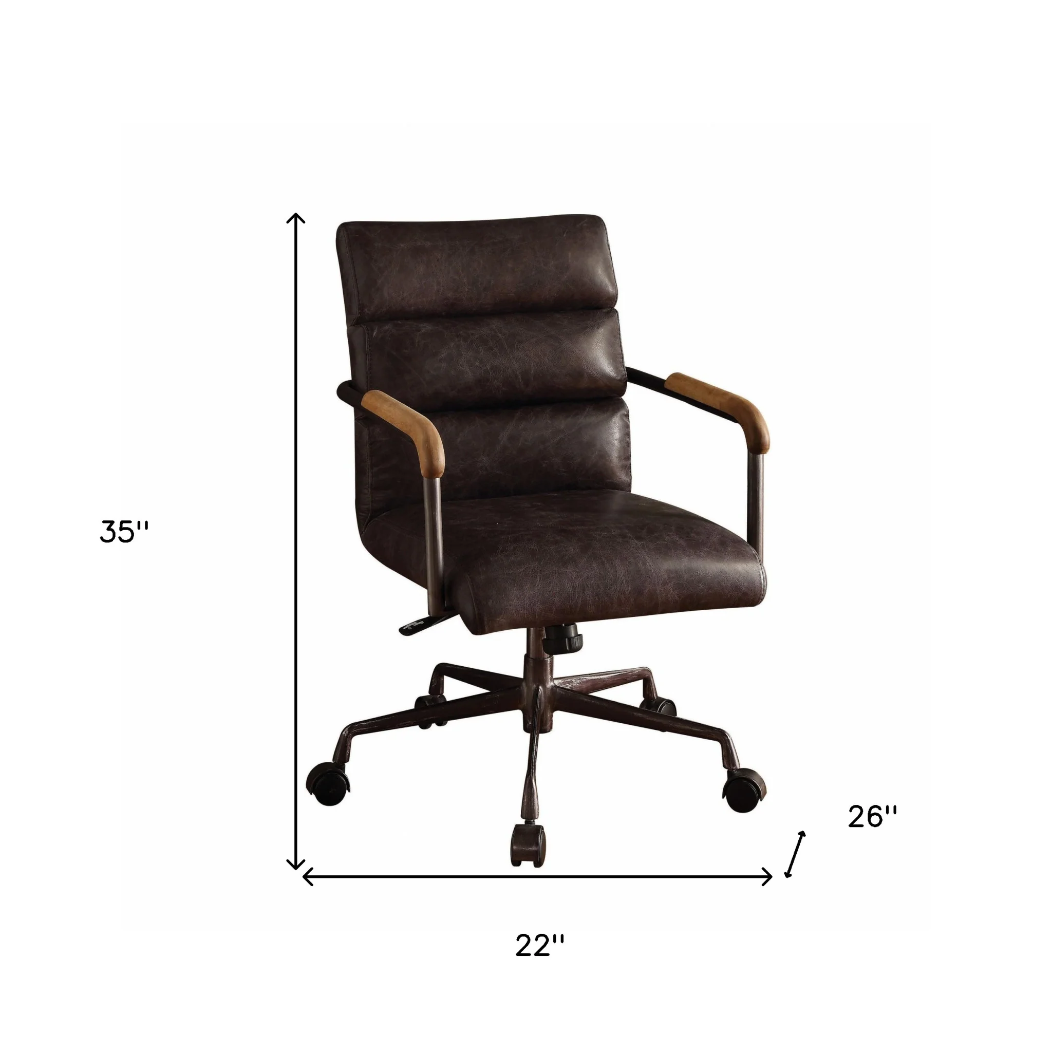 Antique Ebony Top Grain Leather Office Chair By Homeroots - Image 5