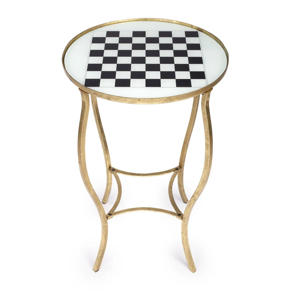 Antique Gold Black and White Game Table By Homeroots - Image 2