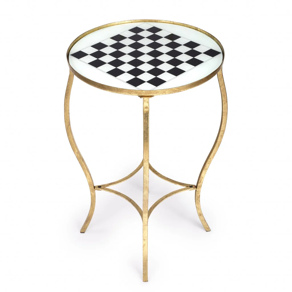 Antique Gold Black and White Game Table By Homeroots - Image 5