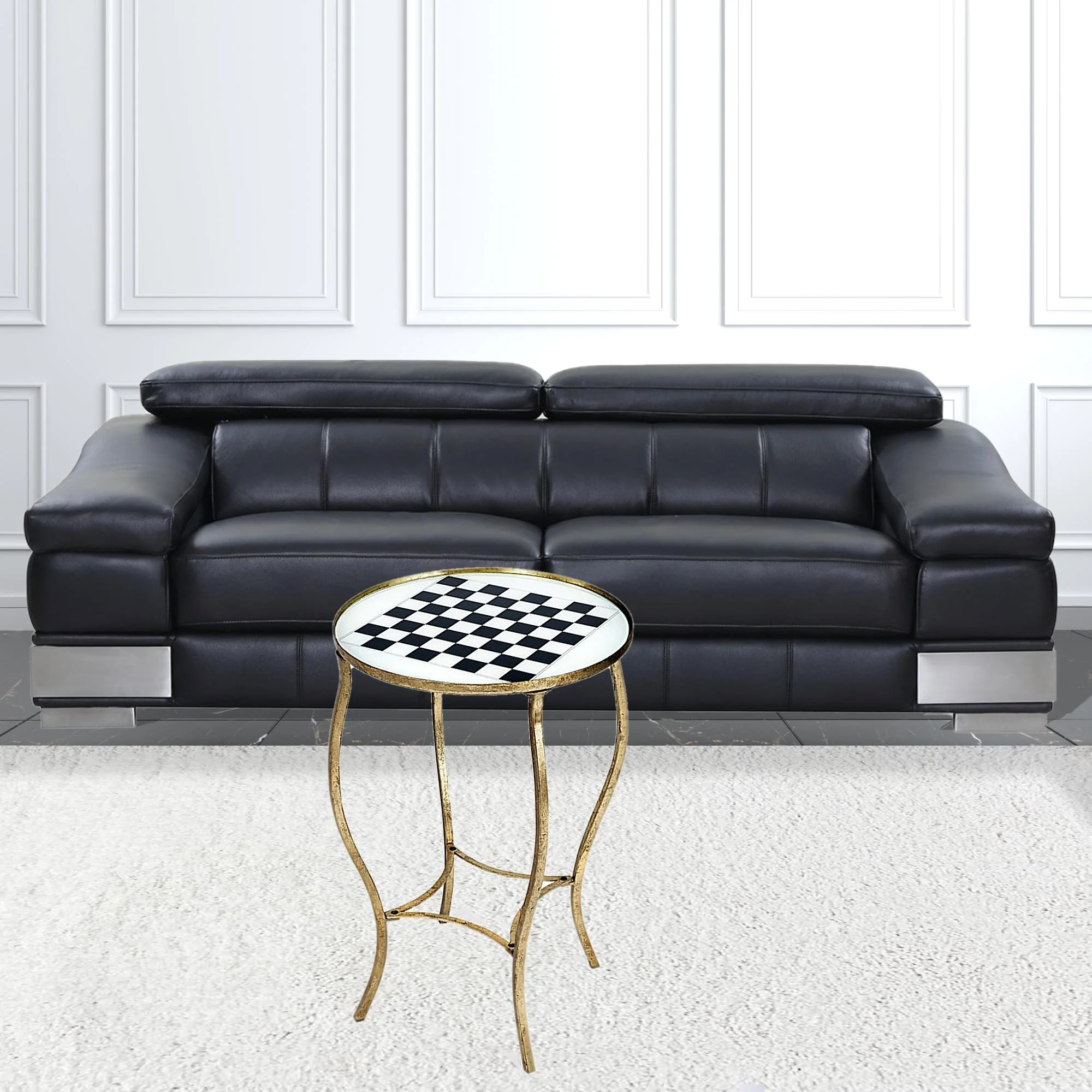 Antique Gold Black and White Game Table By Homeroots - Image 6
