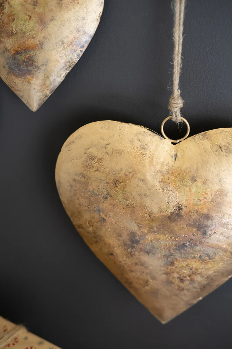 Antique Gold Christmas Heart Door Hangers Set Of 3 By Kalalou - Image 2