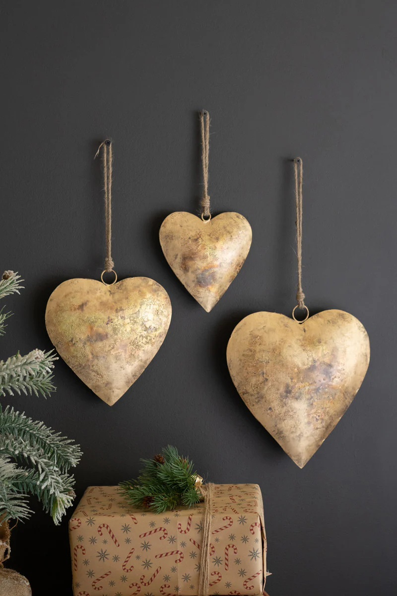 Antique Gold Christmas Heart Door Hangers Set Of 3 By Kalalou - Image 3