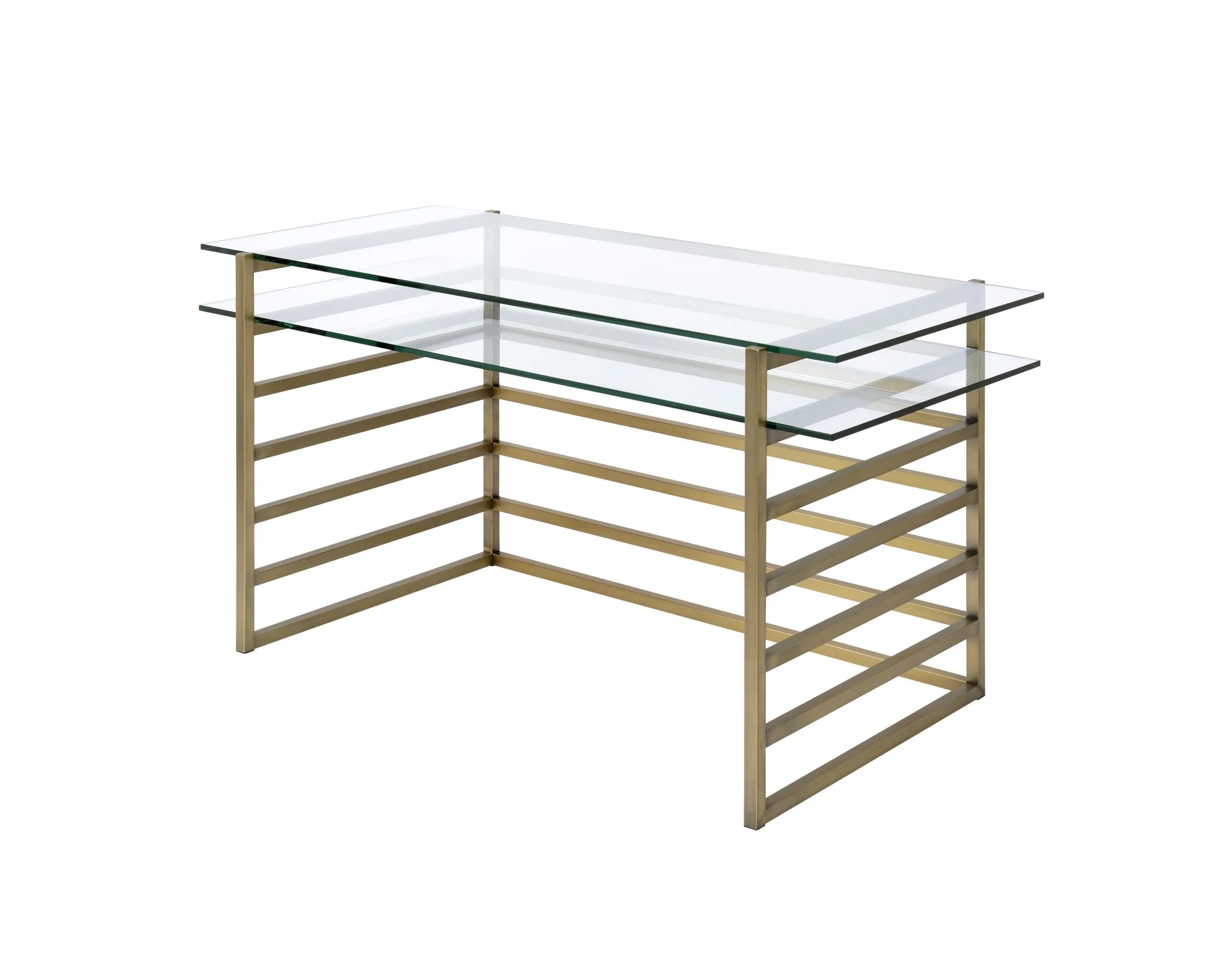 Antique Gold Clear Glass Metal Desk By Homeroots - Image 2