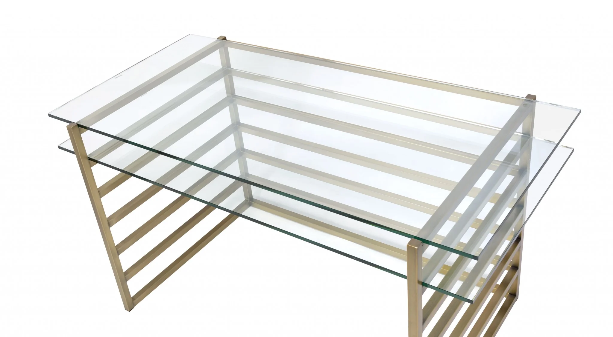 Antique Gold Clear Glass Metal Desk By Homeroots - Image 3