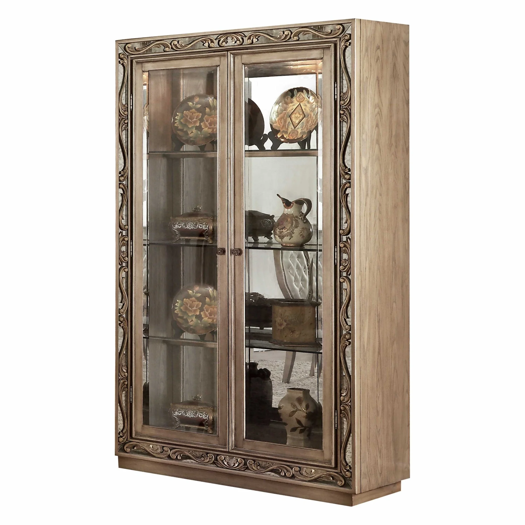 Antique Gold Curio Cabinet By Homeroots - Image 2