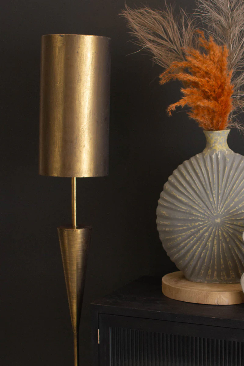 Antique Gold Floor Lamp With Metal Barrel Shade By Kalalou - Image 3