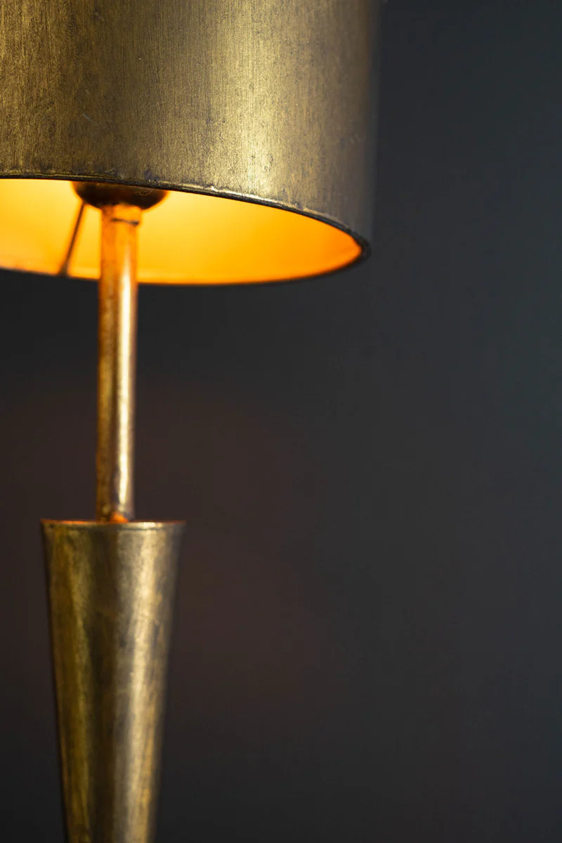 Antique Gold Floor Lamp With Metal Barrel Shade By Kalalou - Image 4