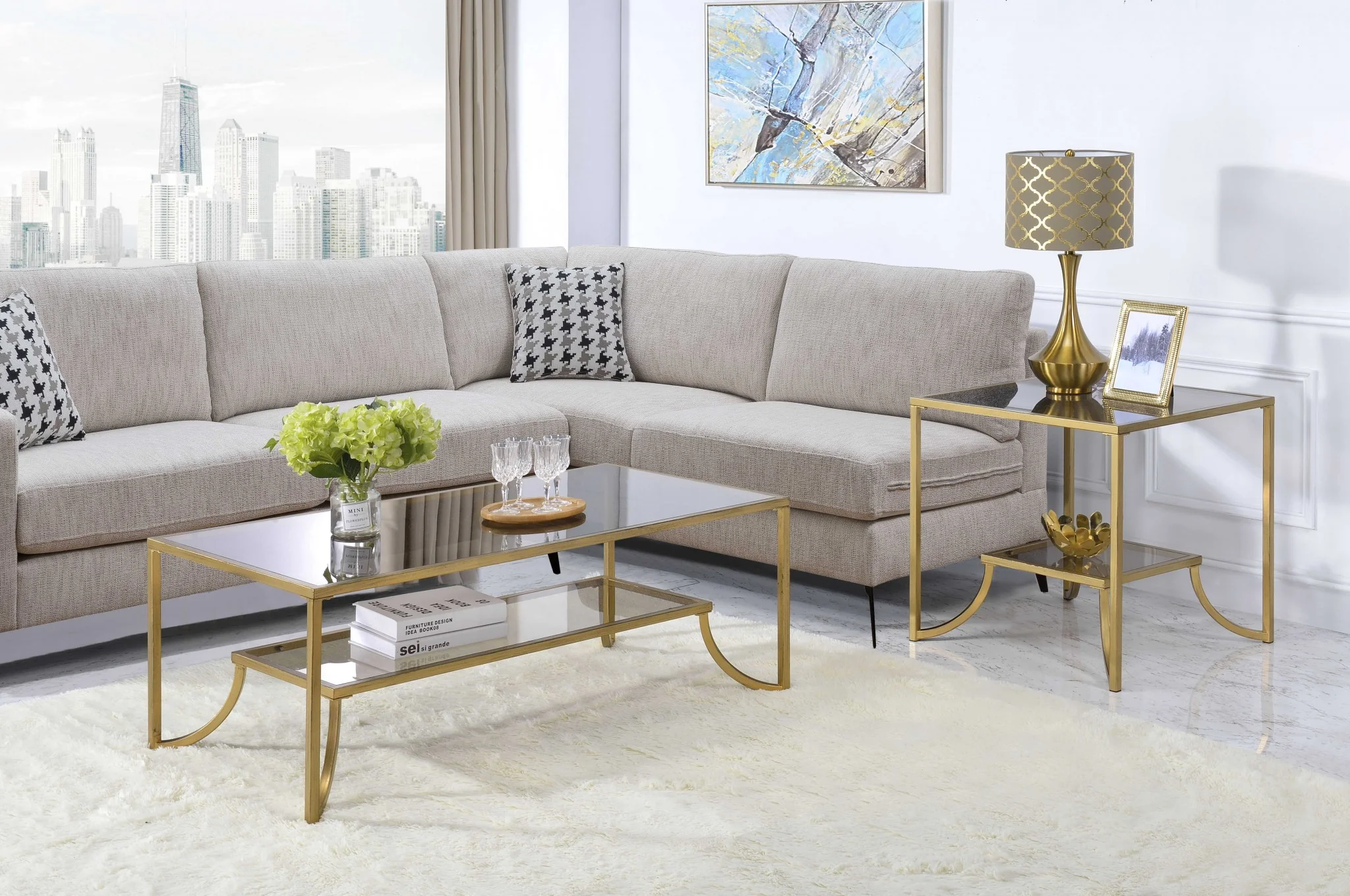Antique Gold Smoky Glass Metal Coffee Table By Homeroots - Image 2