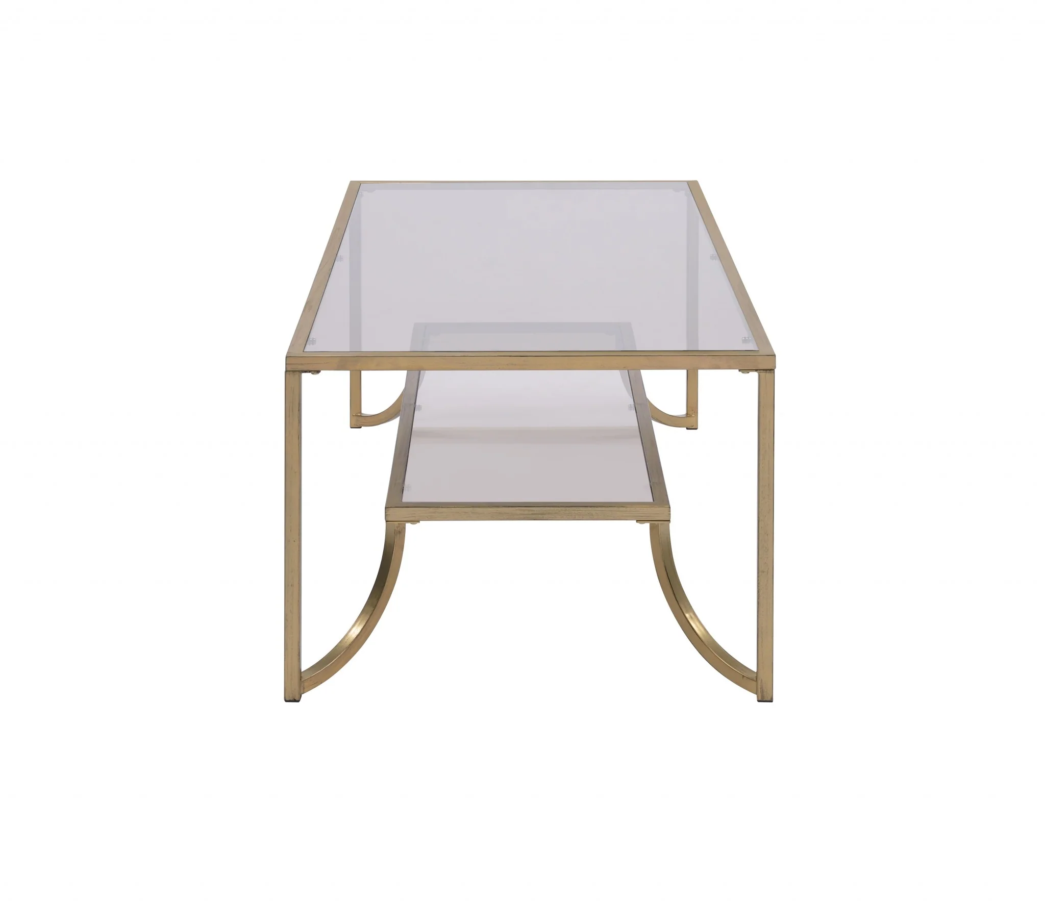 Antique Gold Smoky Glass Metal Coffee Table By Homeroots - Image 3