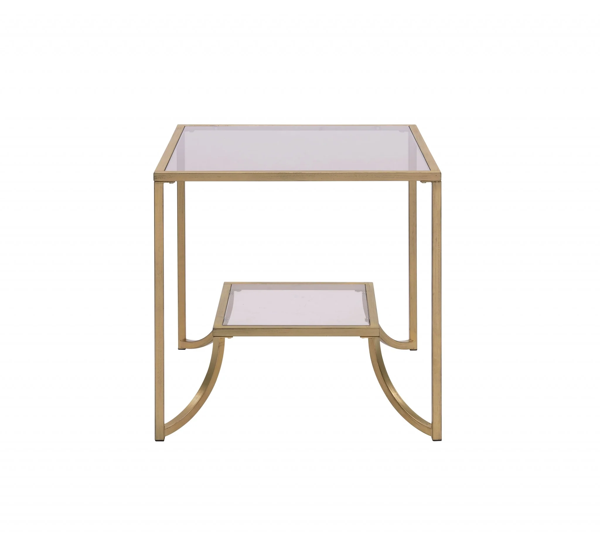 Antique Gold Smoky Glass Metal End Table By Homeroots - Image 2