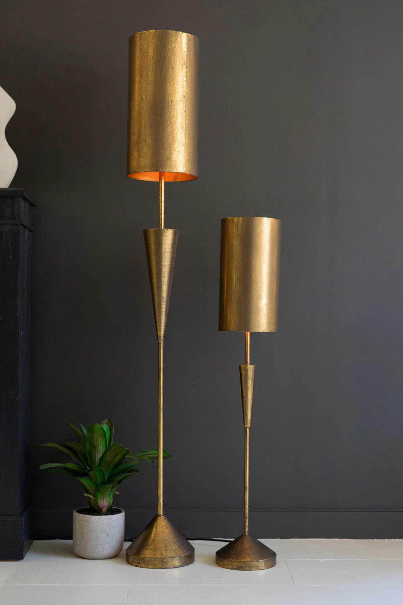 Antique Gold Table Lamp With Metal Barrel Shade By Kalalou - Image 2