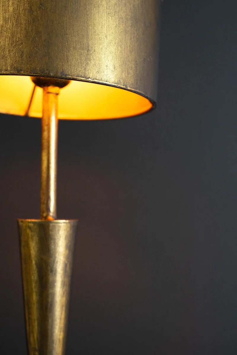 Antique Gold Table Lamp With Metal Barrel Shade By Kalalou - Image 4