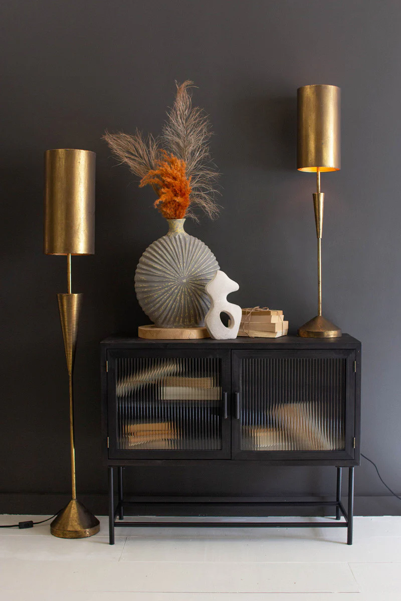 Antique Gold Table Lamp With Metal Barrel Shade By Kalalou - Image 5