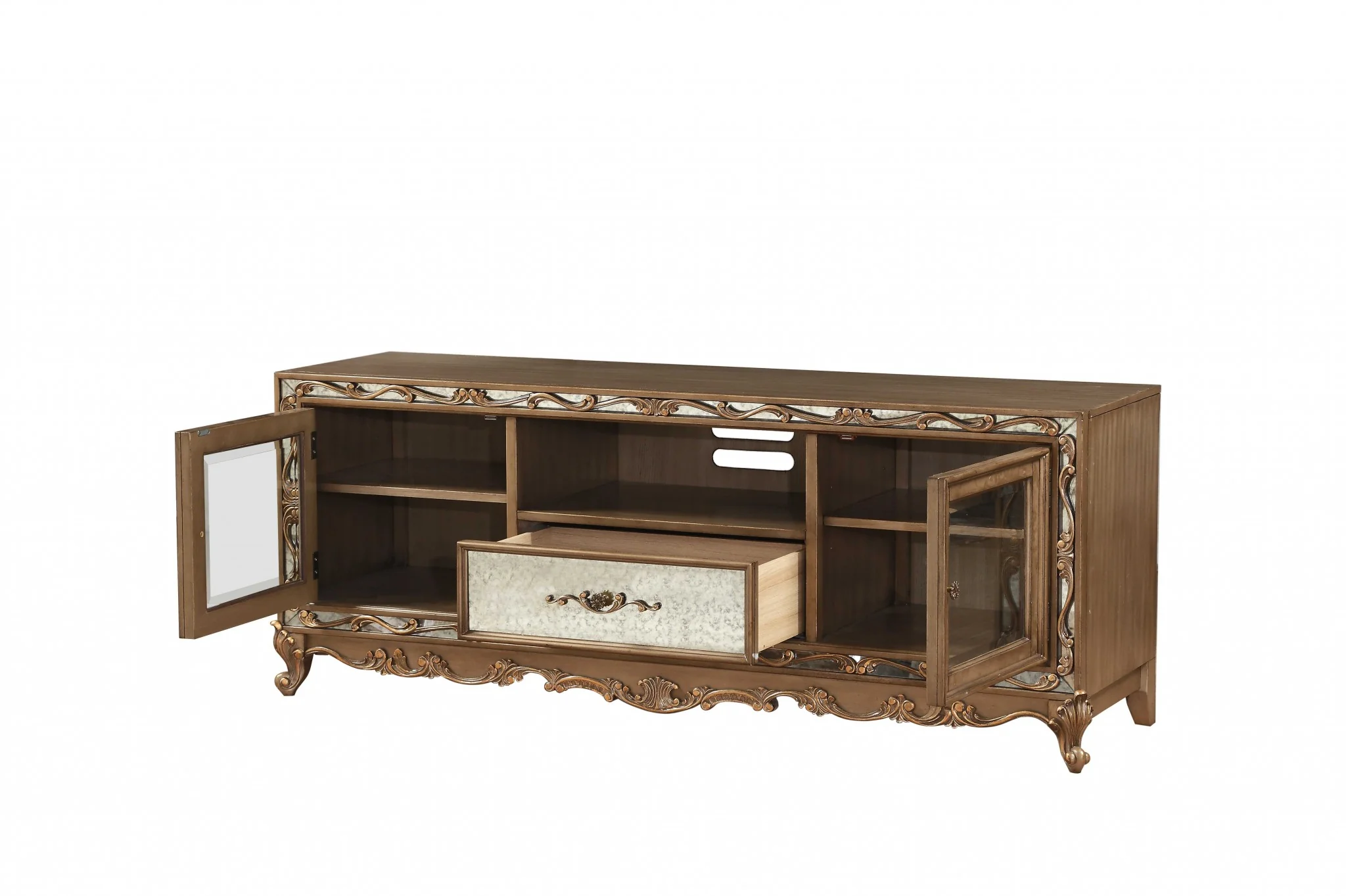 Antique Gold Wood Glass Mirror TV Stand By Homeroots - Image 2