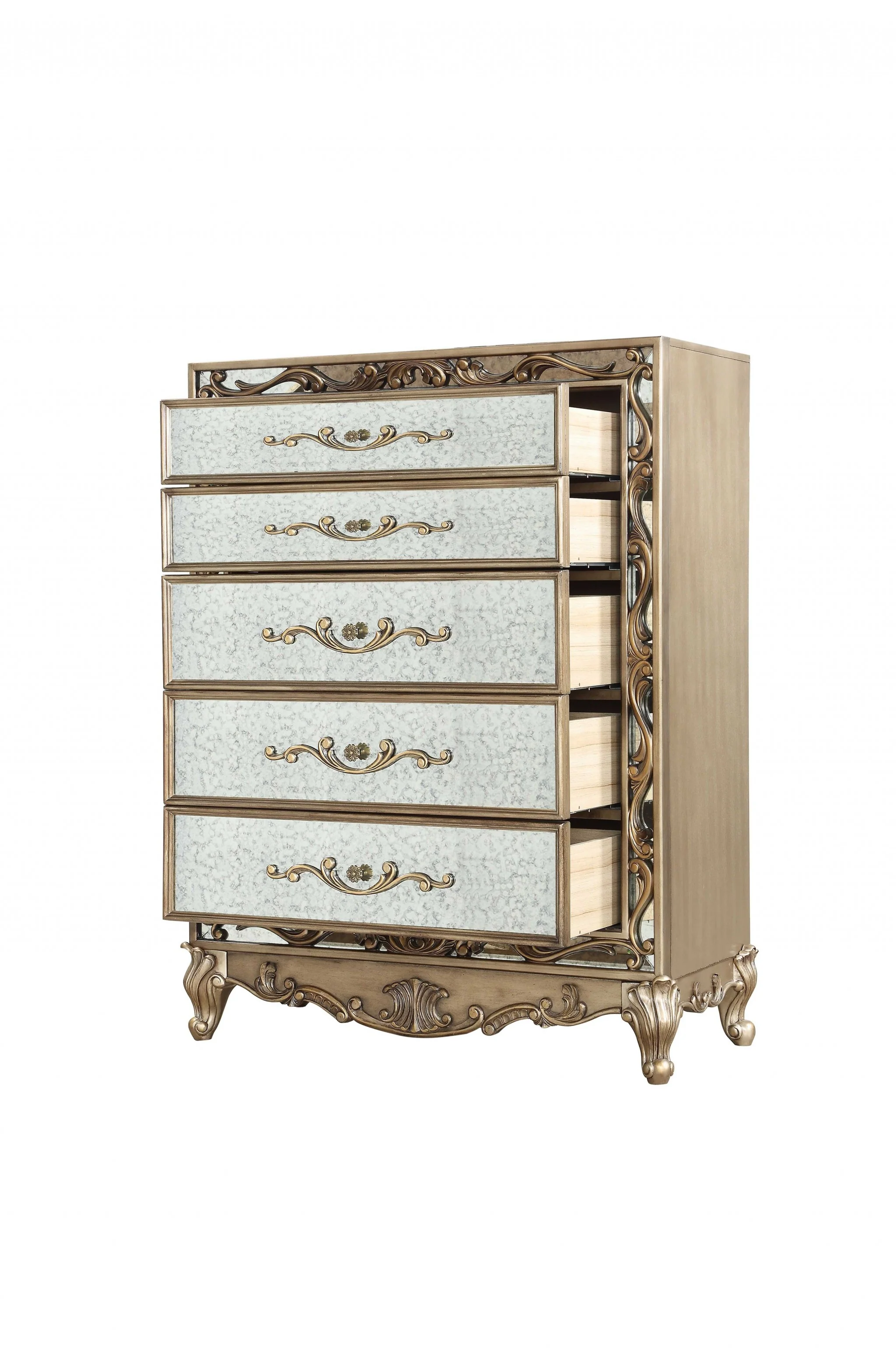Antique Gold Wood Mirror Chest By Homeroots - Image 3