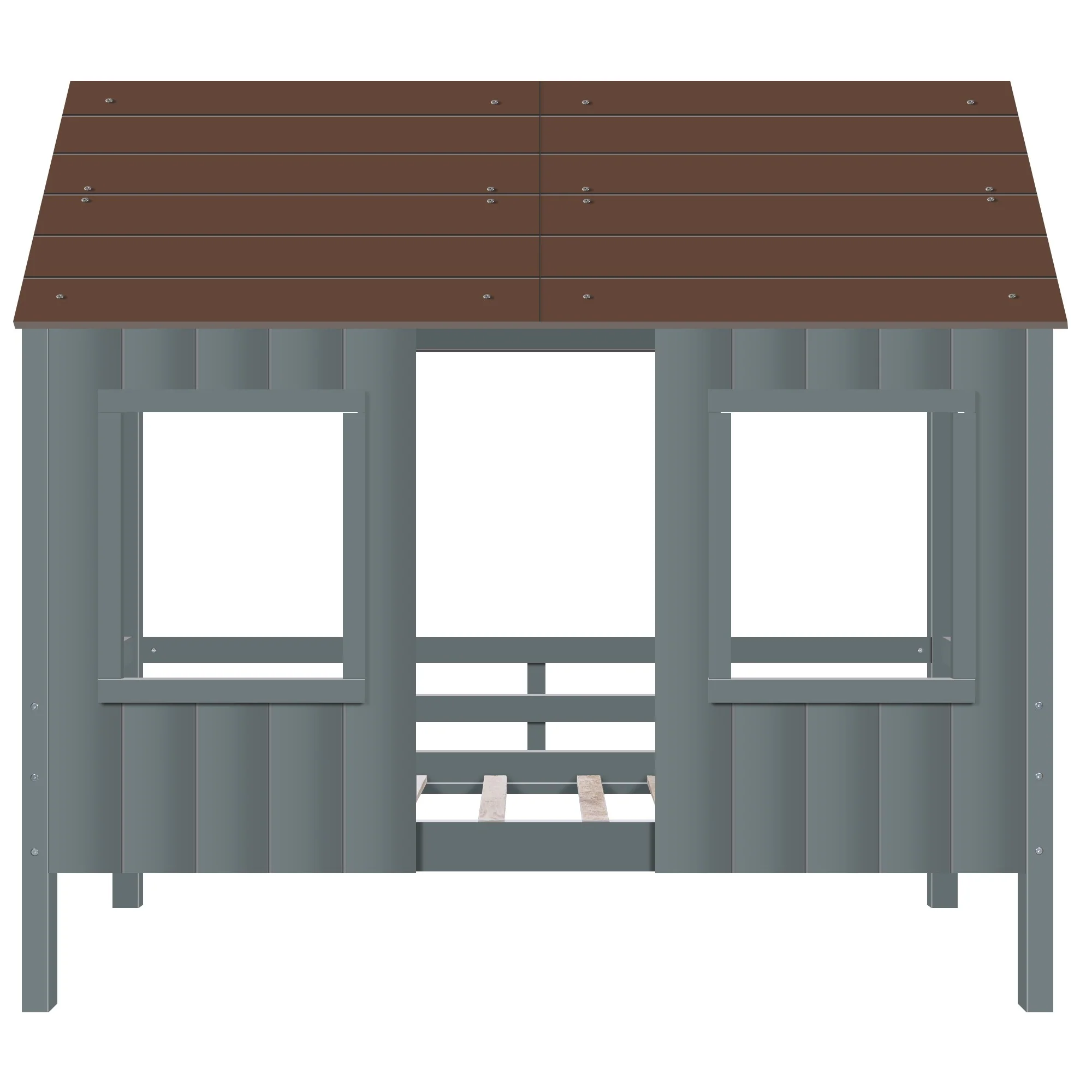 Antique Gray Twin Size Low Loft Wooden House Bed By Homeroots - Image 4
