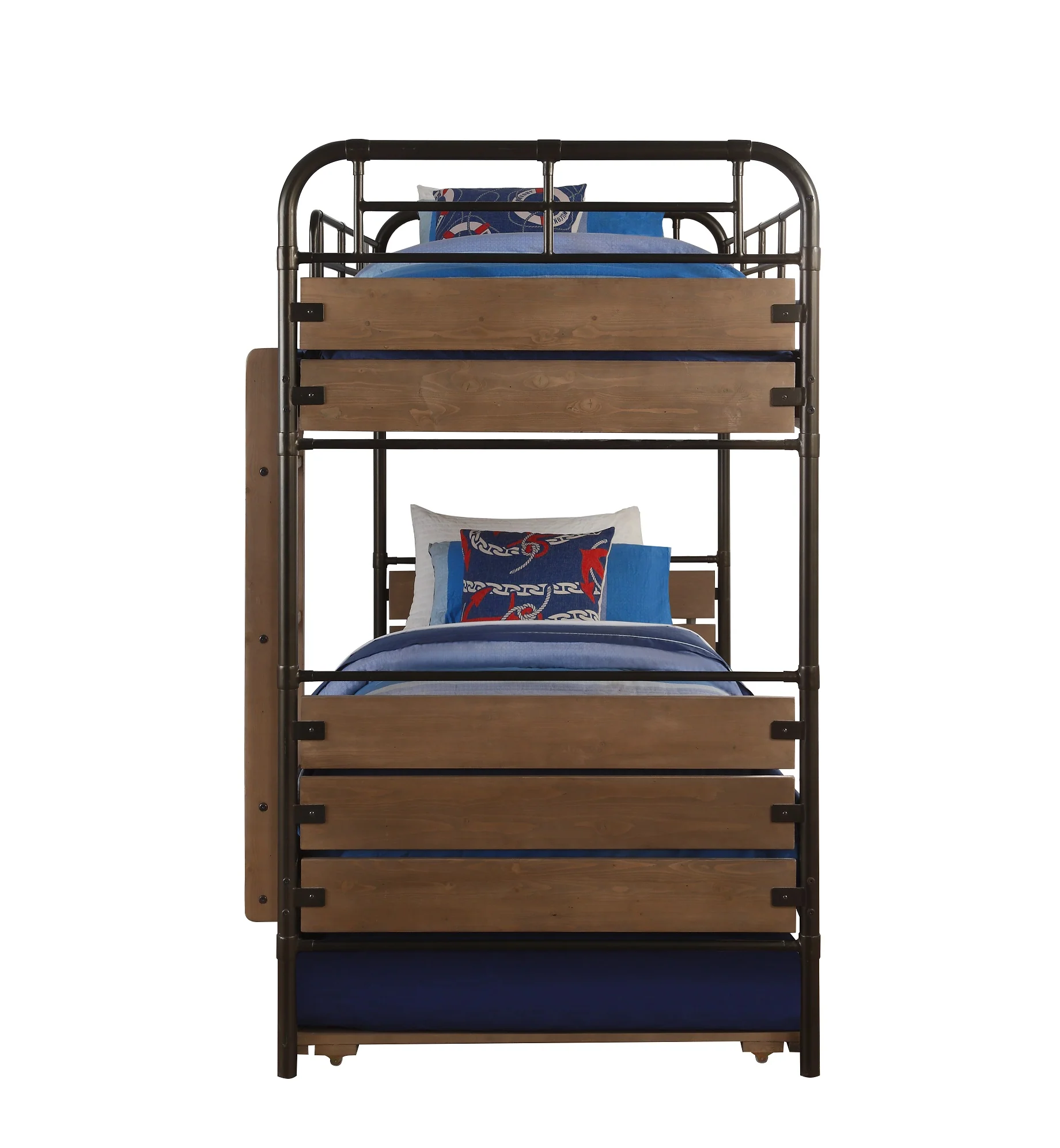 Antique Oak And Gunmetal Twin Over Twin Bunk Bed By Homeroots - Image 3