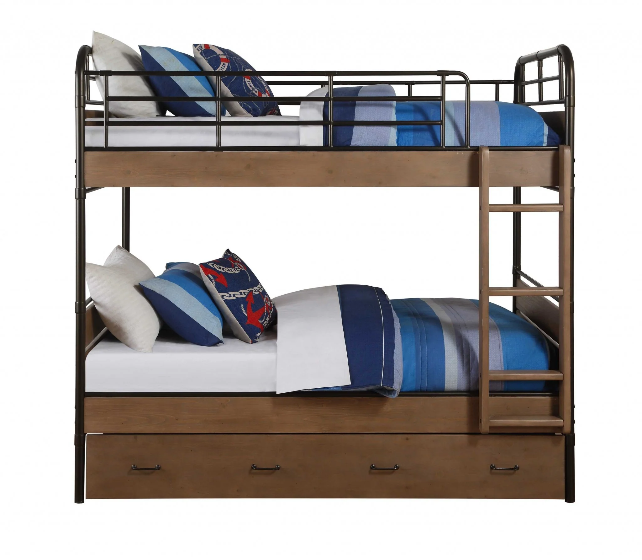 Antique Oak And Gunmetal Twin Over Twin Bunk Bed By Homeroots - Image 4