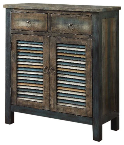 Antique Oak And Teal Wooden Console Table By Homeroots - Image 2