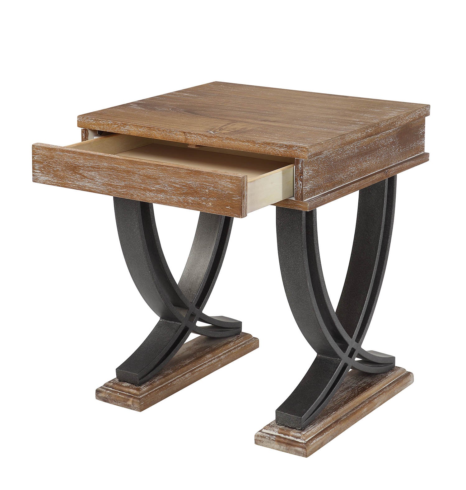 Antique Oak Black Wood Metal End Table By Homeroots - Image 3