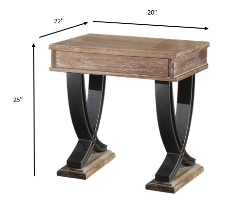 Antique Oak Black Wood Metal End Table By Homeroots - Image 5