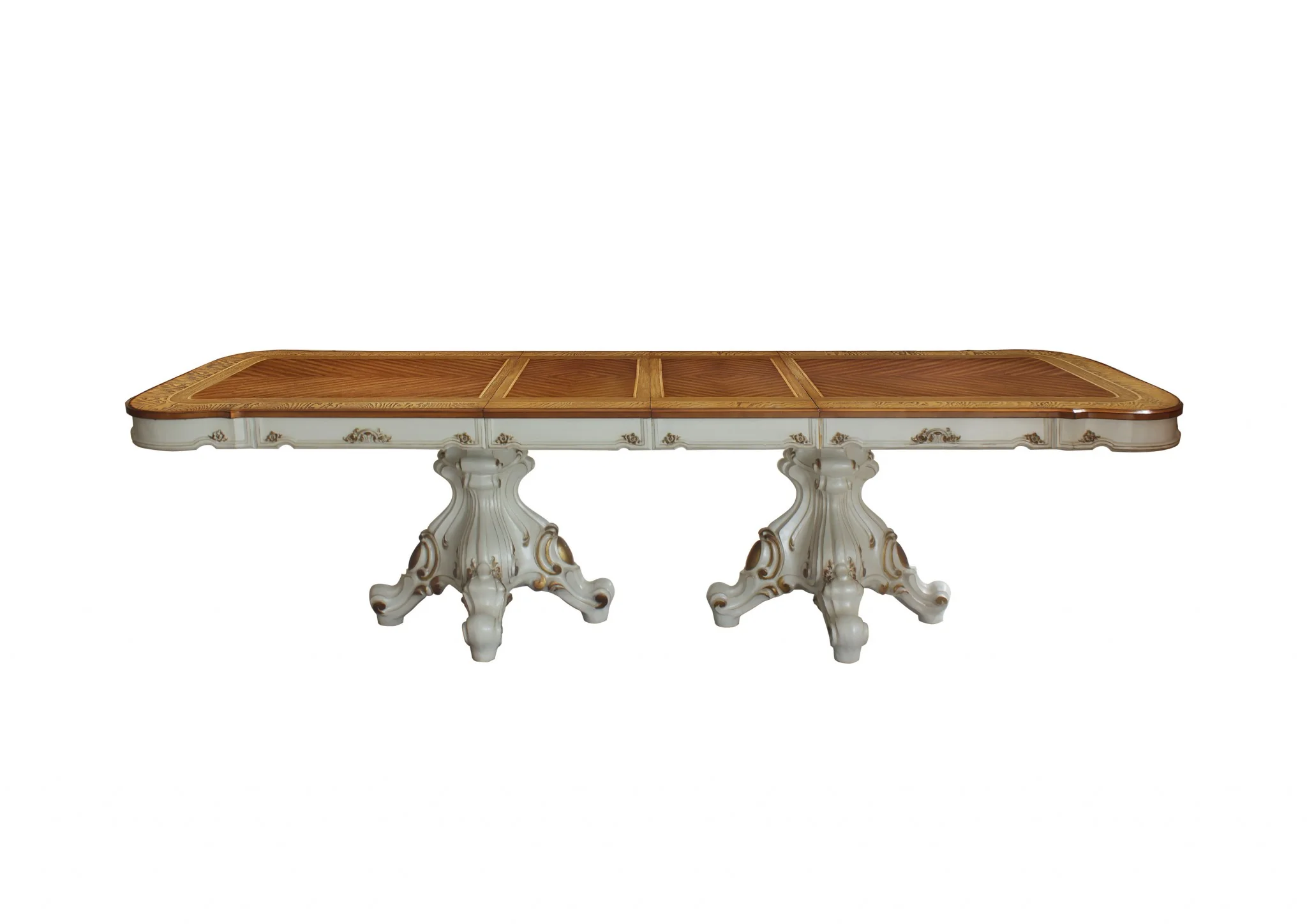 Antique Pearl Cherry Oak Wood Poly-Resin Dining Table Wdouble Pedestal By Homeroots - Image 2
