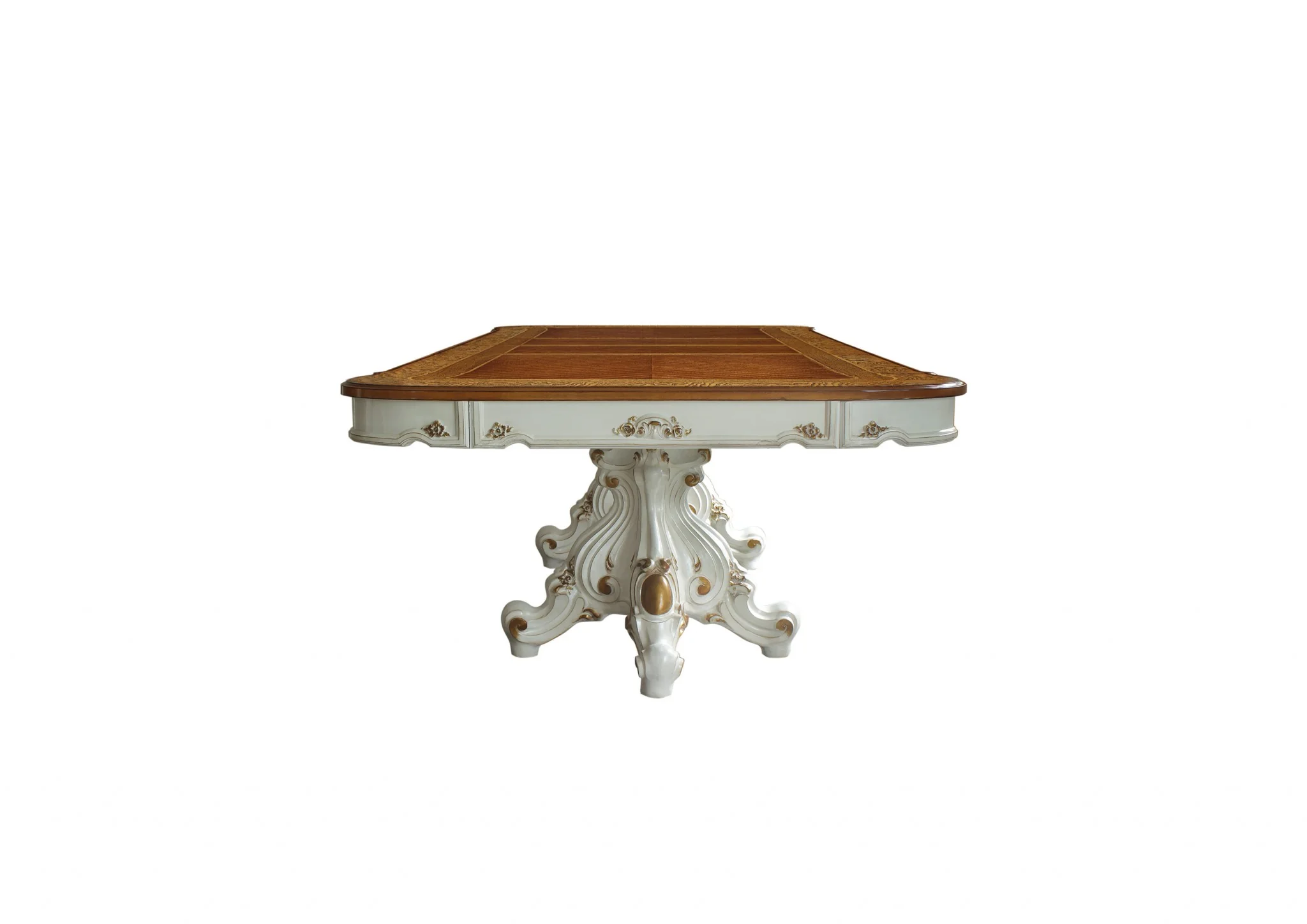 Antique Pearl Cherry Oak Wood Poly-Resin Dining Table Wdouble Pedestal By Homeroots - Image 3