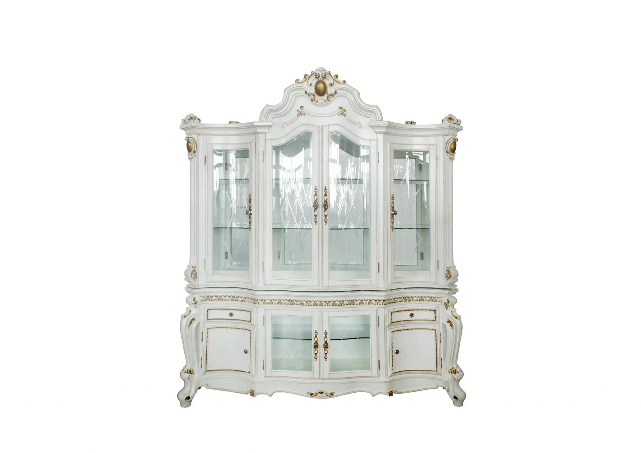 Antique Pearl Wood Polyresin Glass Mirror Hutch Buffet By Homeroots - Image 2