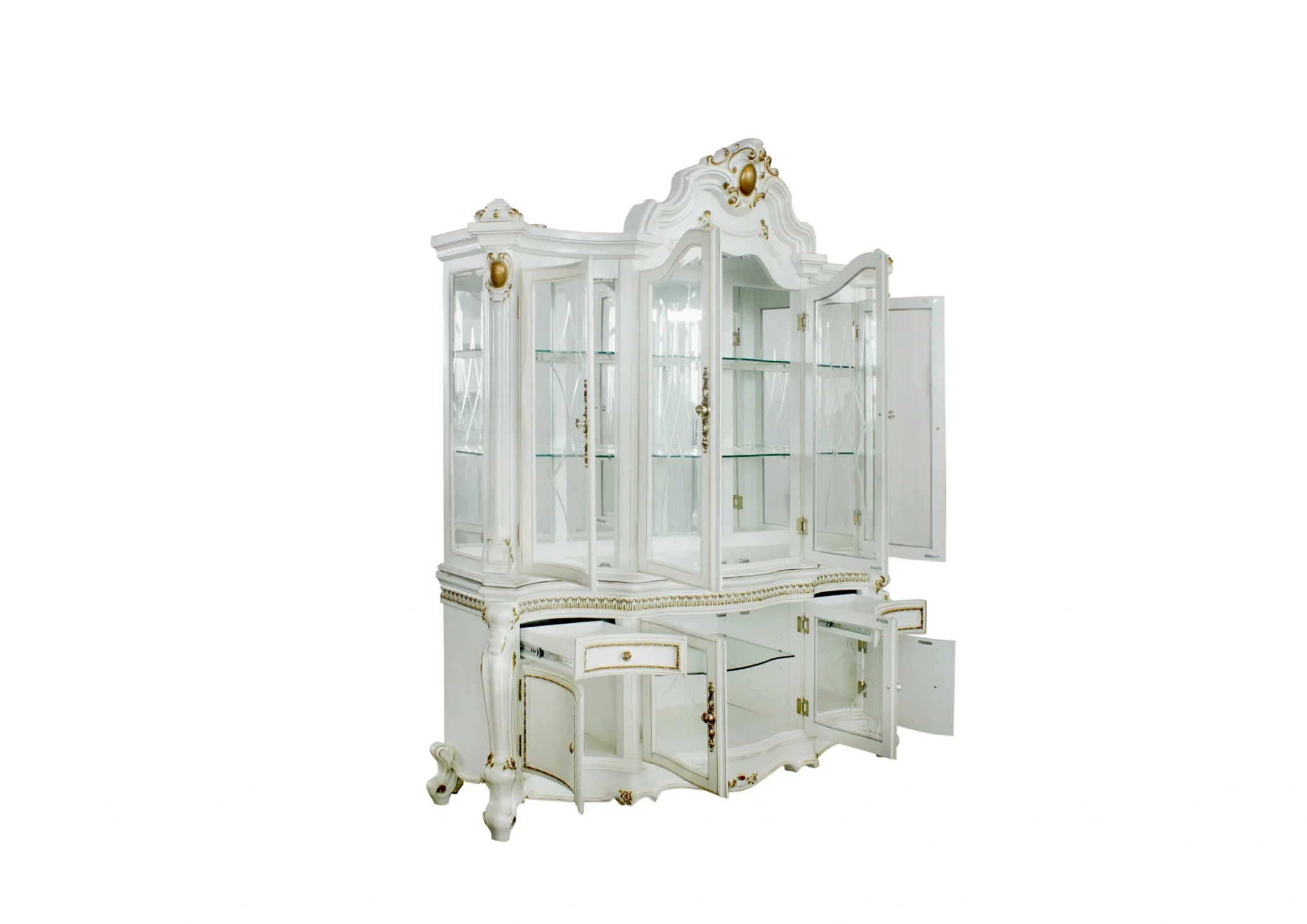 Antique Pearl Wood Polyresin Glass Mirror Hutch Buffet By Homeroots - Image 3