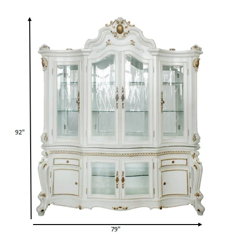 Antique Pearl Wood Polyresin Glass Mirror Hutch Buffet By Homeroots - Image 4