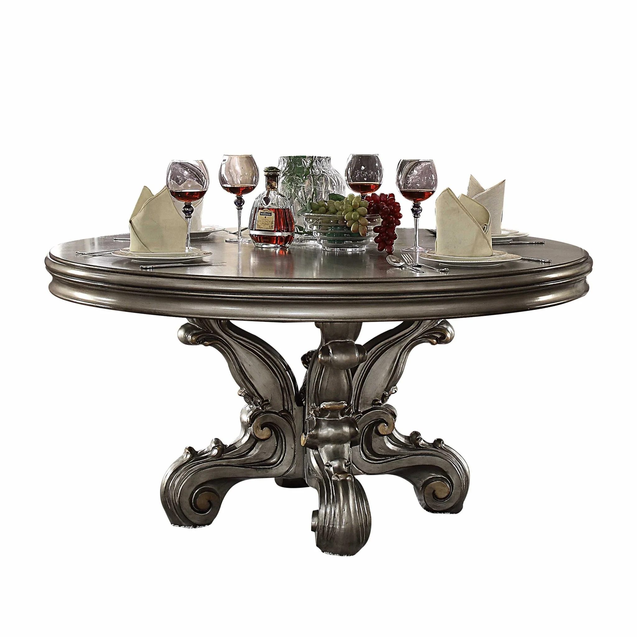 Antique Platinum Wood Poly Resin Dining Table (Round Pedestal) By Homeroots - Image 2