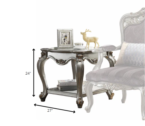 Antique Platinum Wood Poly-Resin End Table By Homeroots - Image 3