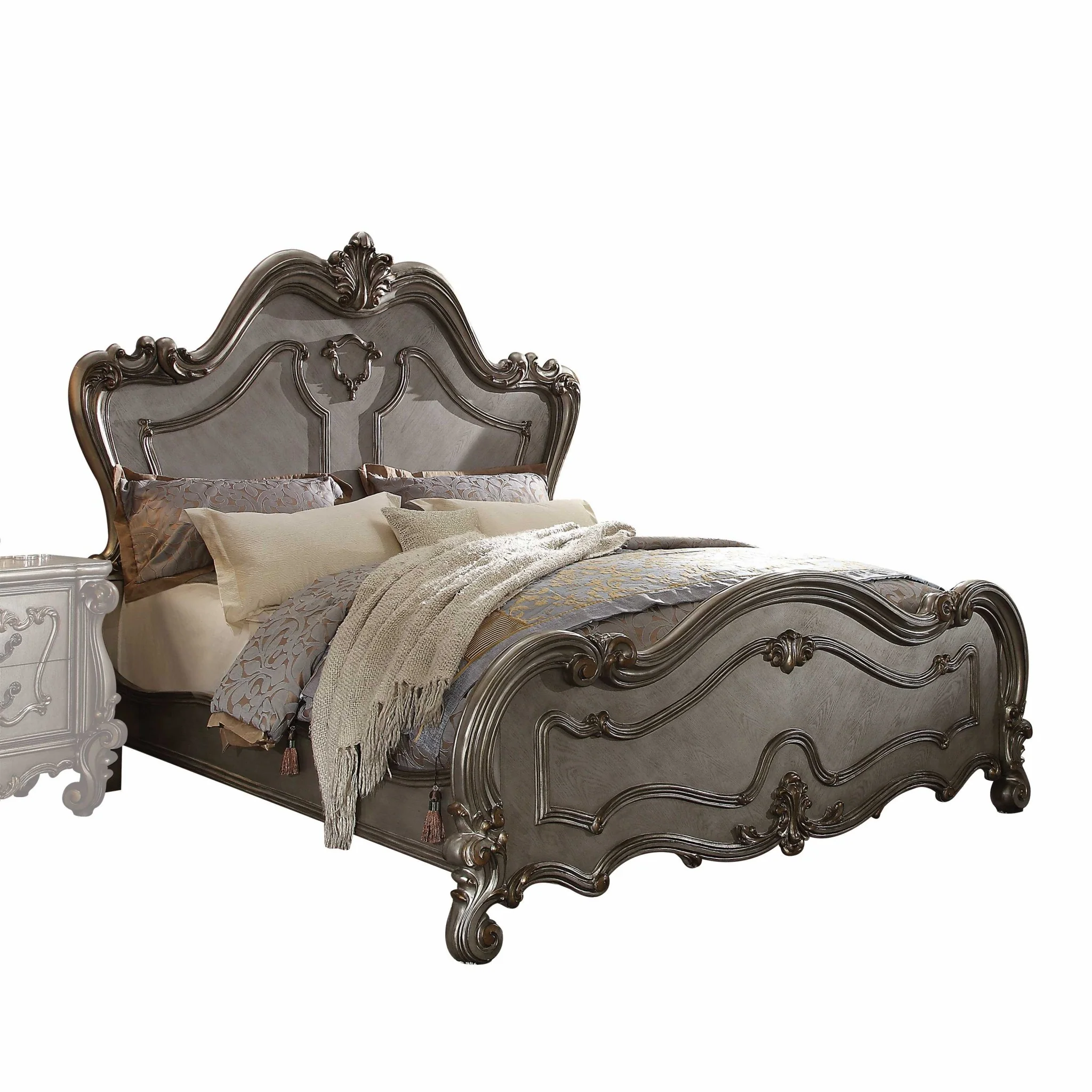 Antique Platinum Wood Poly Resin Queen Bed By Homeroots - Image 2