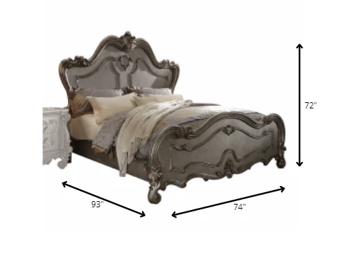 Antique Platinum Wood Poly Resin Queen Bed By Homeroots - Image 3