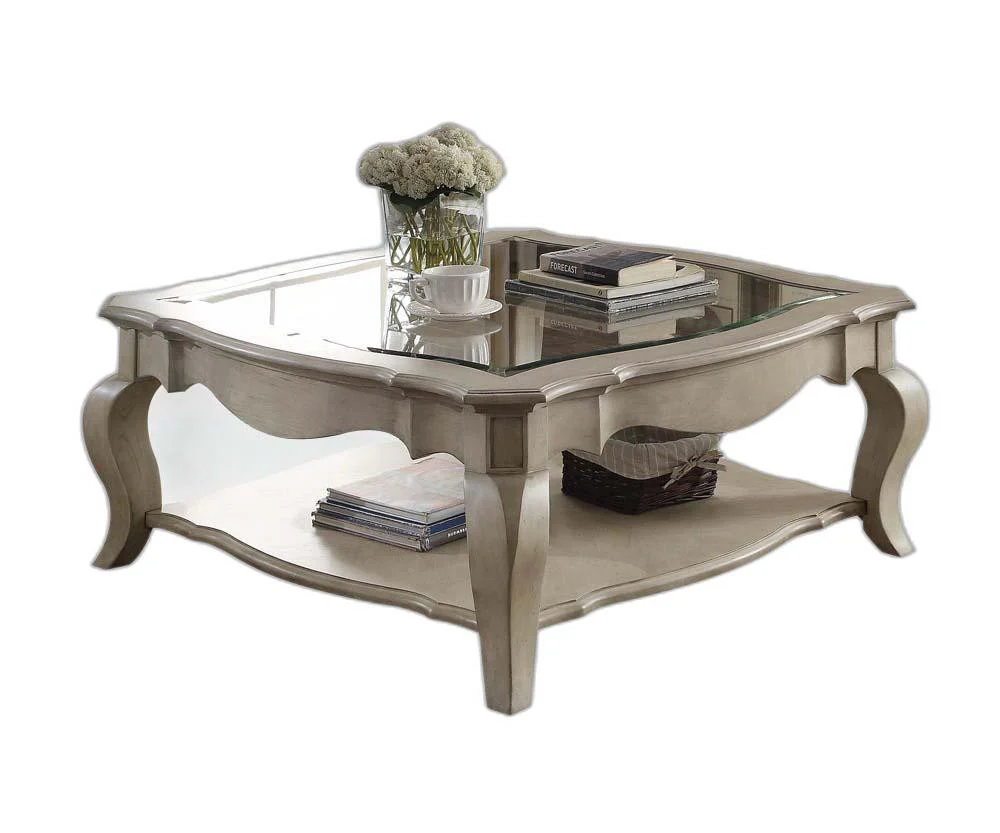 Antique Taupe Clear Glass Coffee Table By Homeroots - Image 2
